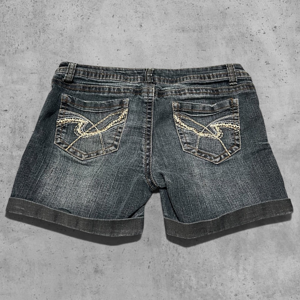 WallFlower Dark Wash Embroidered Denim Shorts Y2K Retro Size 9